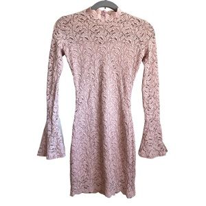 Wave - Lace Bell Sleeve Body Con Mini Dress - Size Small